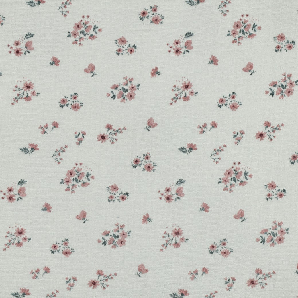 Bio-Musselin Blumen rosa