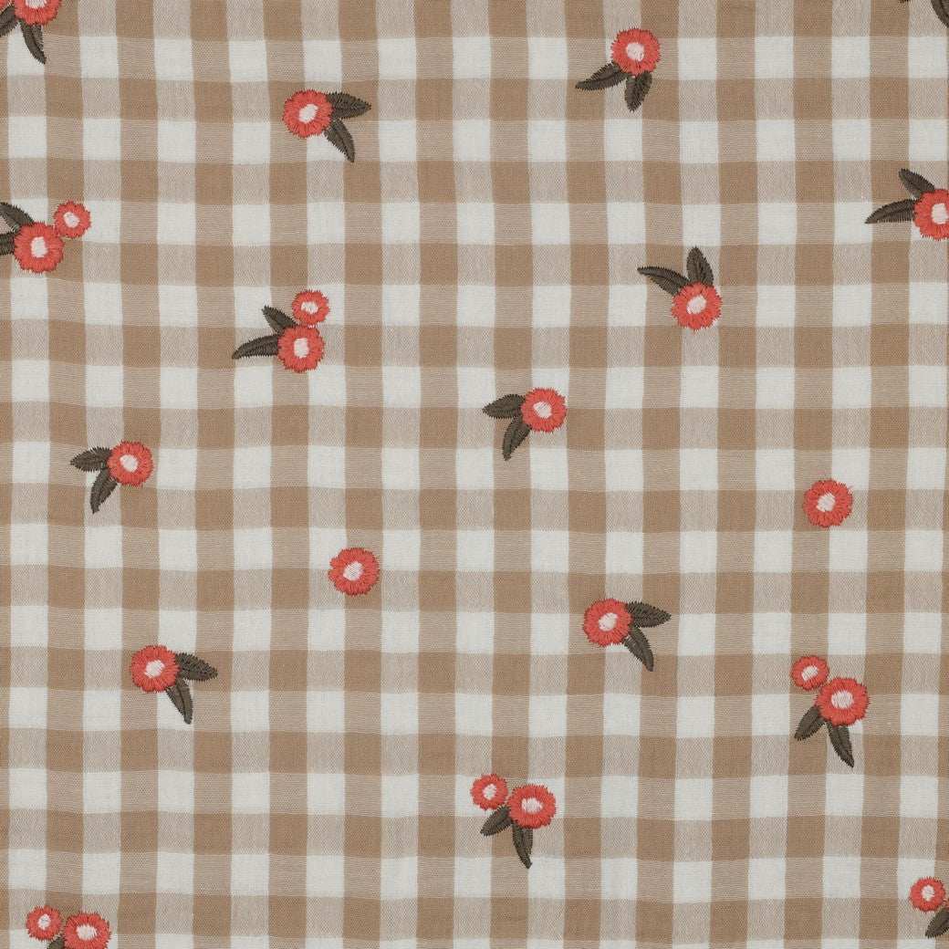 Musselin kariert mit Blumen - beige