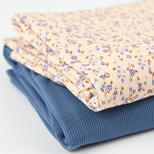 Rib Jersey Miniblumen blau