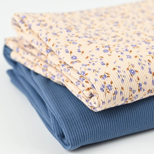 Rib Jersey Miniblumen blau