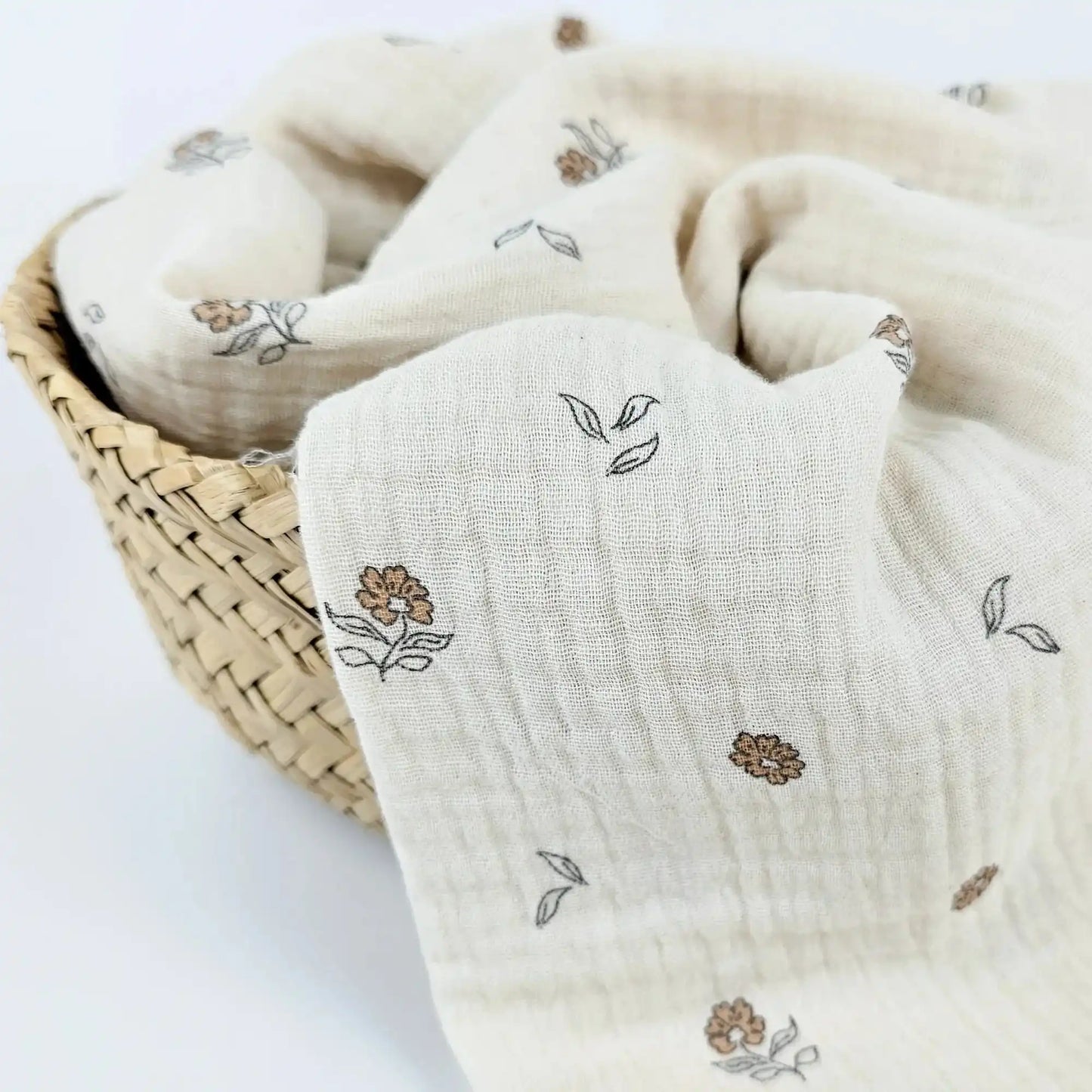 Bio-Musselin Blumen natur - Stoff bei elli&else