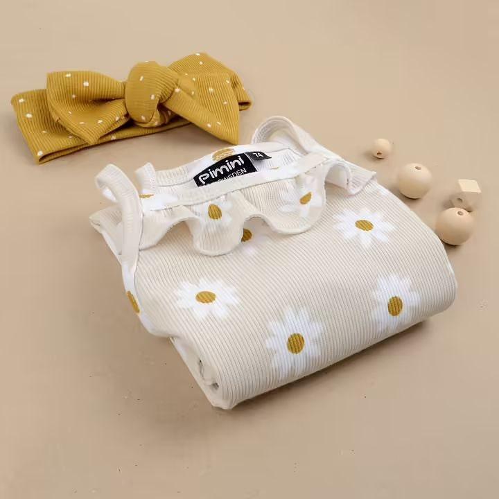 Bio Rib Jersey Daisy sand beige - elli&else
