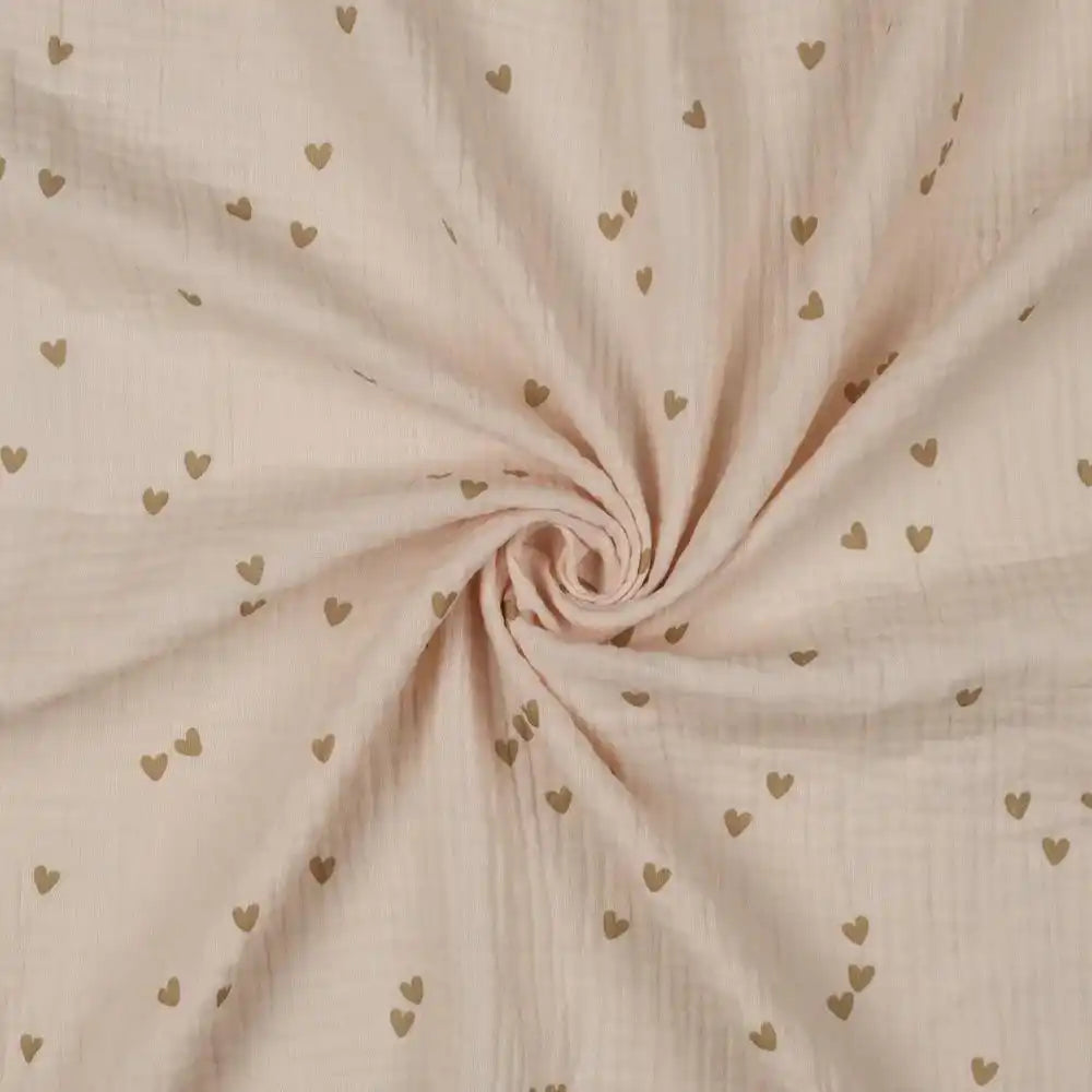 Musselin Herzen beige - Stoff bei elli&else