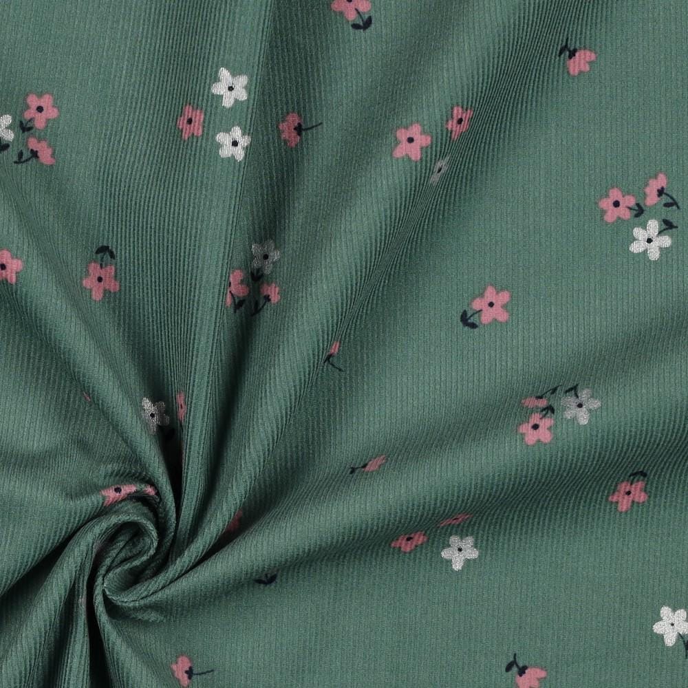 Babycord jade mit Blumenprint
