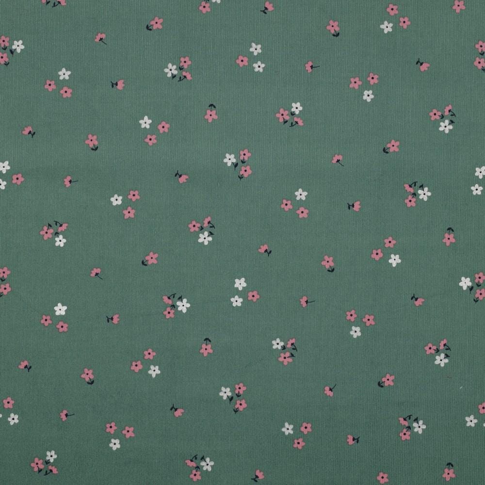 Babycord jade mit Blumenprint