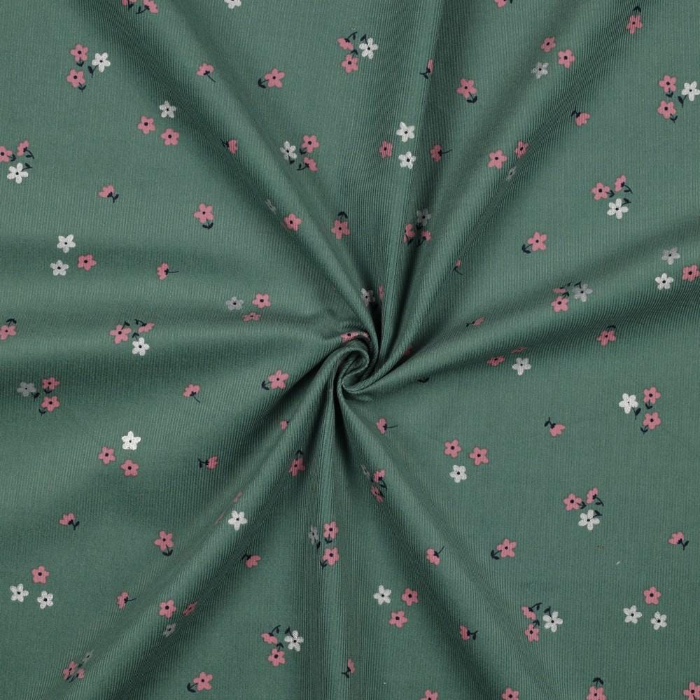 Babycord jade mit Blumenprint