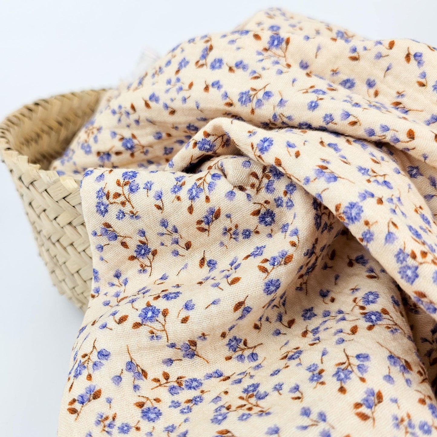 Musselin Miniblumen blau