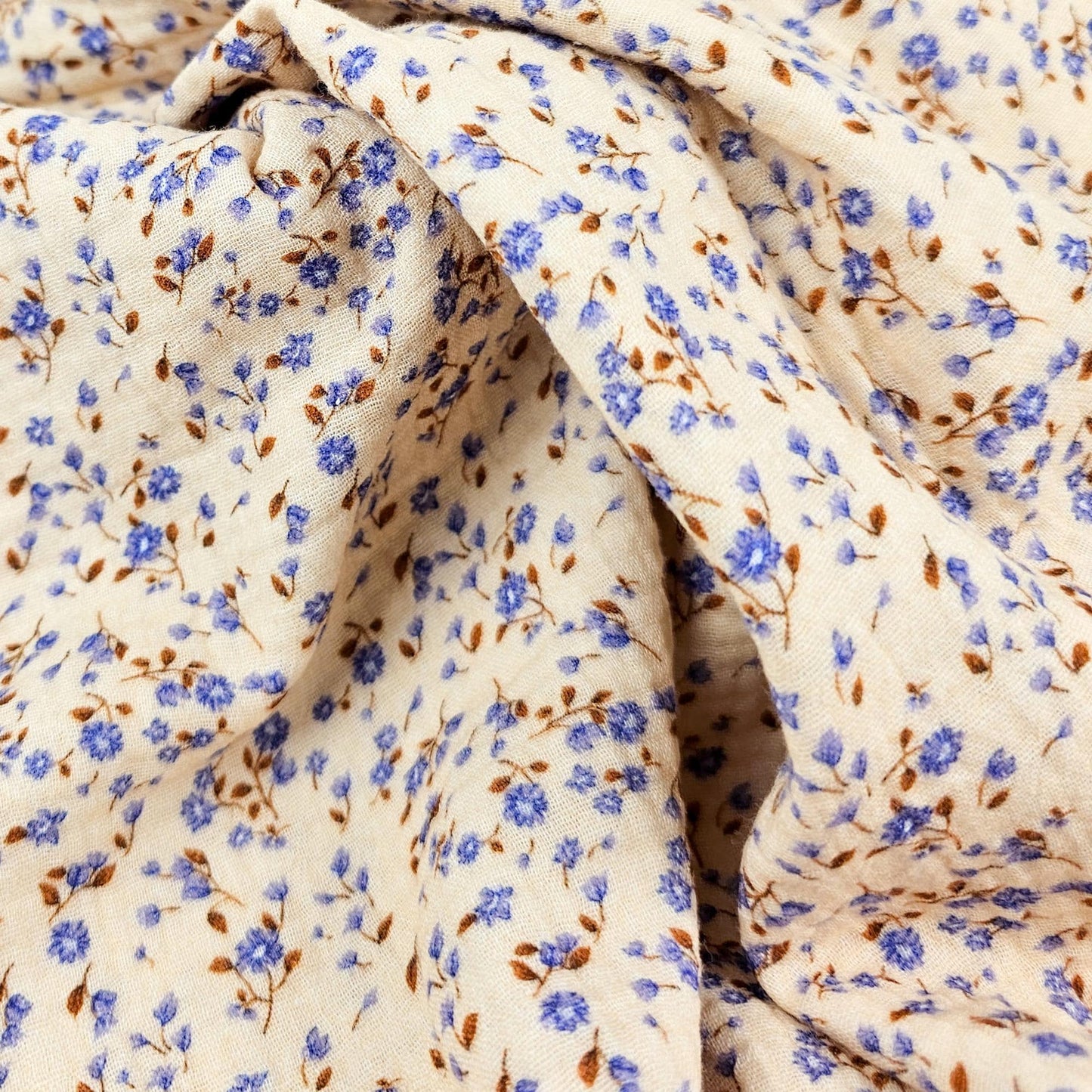 Musselin Miniblumen blau