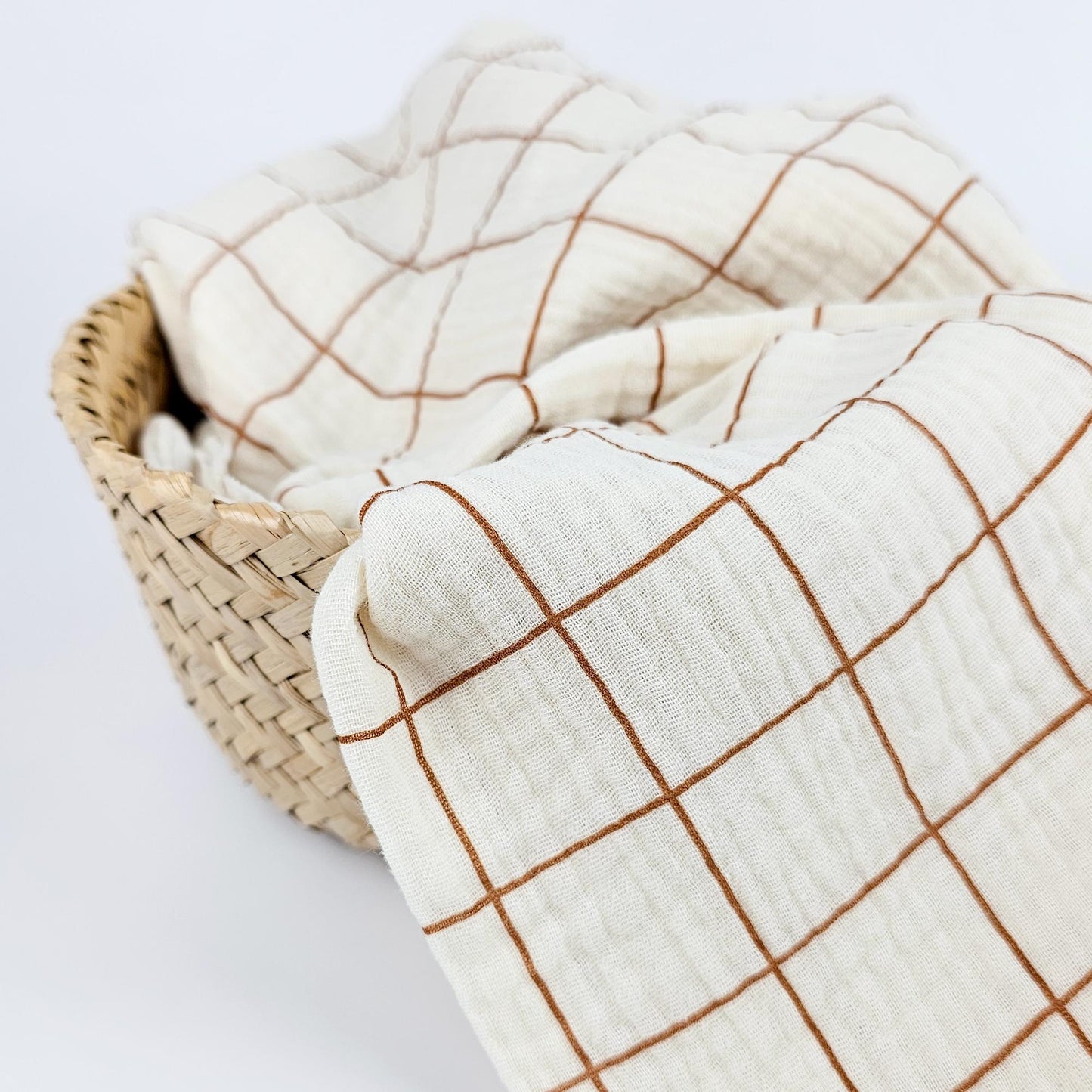 Musselin kariert Creme/Zimt