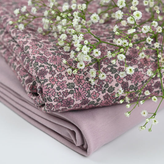 Jersey kleine Blumen rosé
