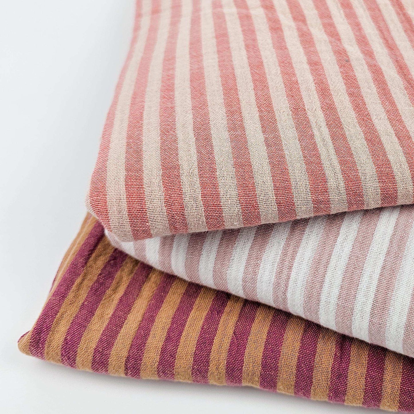 Musselin Streifen Berry/Clay - beidseitig - Stoff bei elli&else
