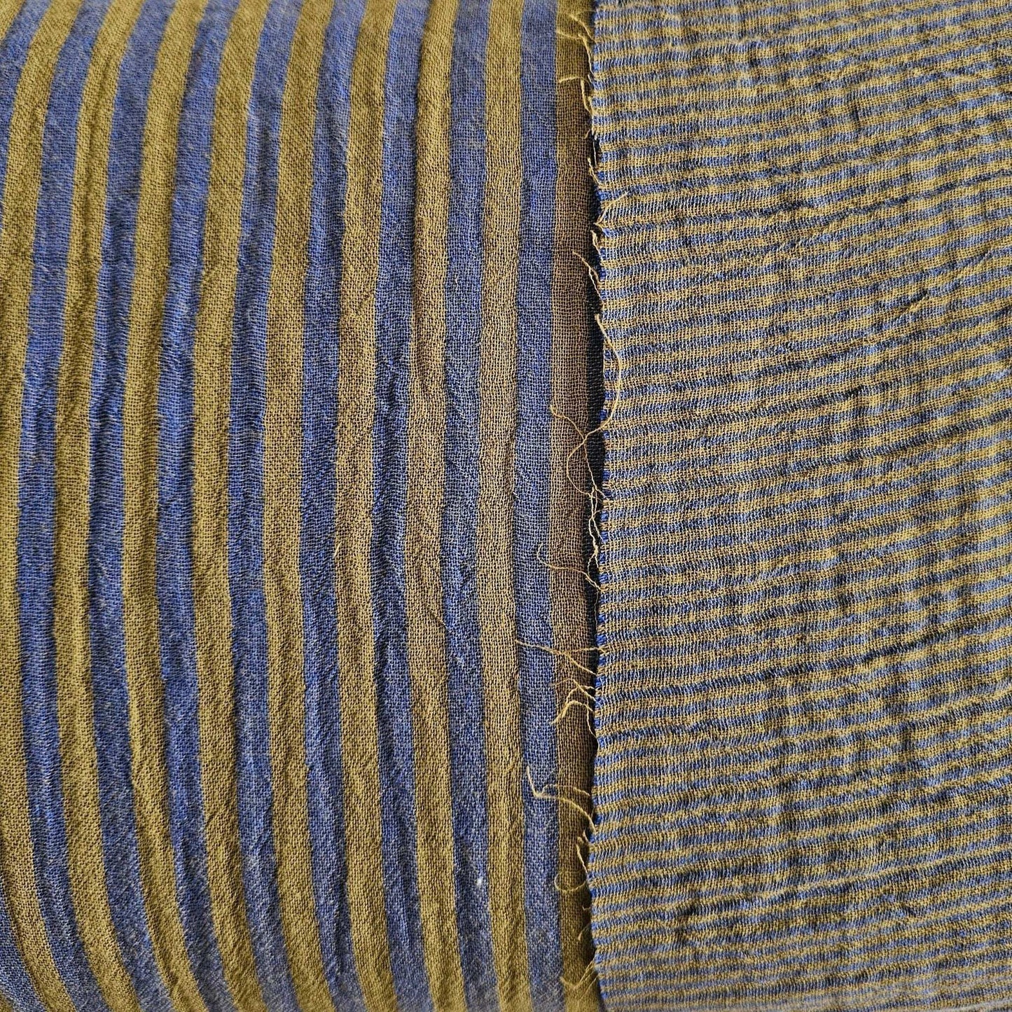 Musselin Streifen oliv - beidseitig - Stoff bei elli&else