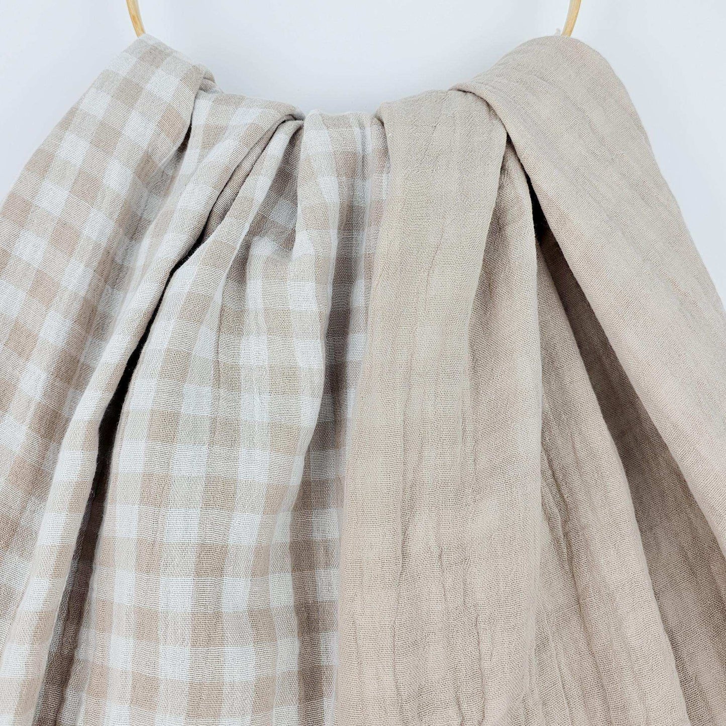Musselin Vichy Karo beige - double sided - Stoff bei elli&else
