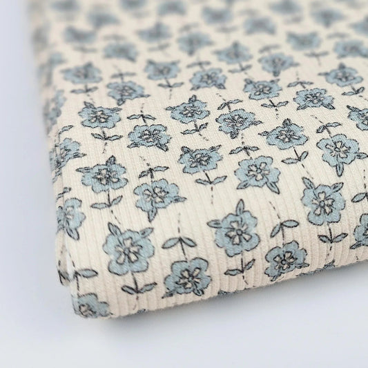 Rippjersey Blue Blossom - Stoff bei elli&else