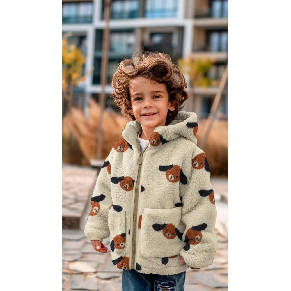 Teddy Stoff creme weiß mit Hunden Meterware - elli&else