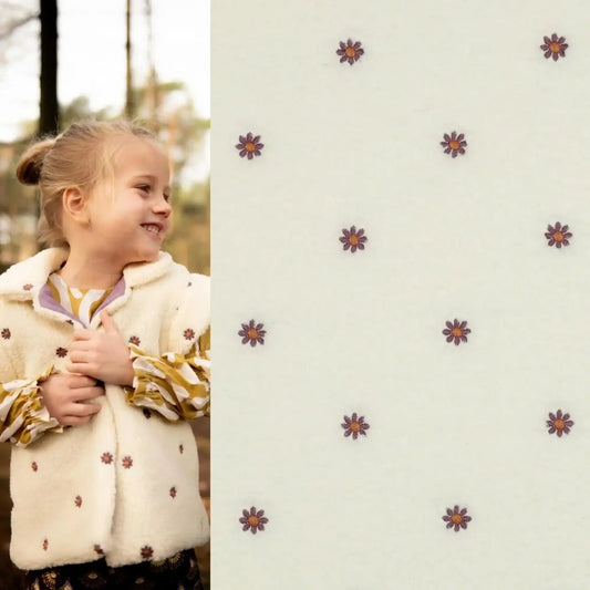 Teddy Stoff ecru mit gestickten Blumen - Stoff bei elli&else