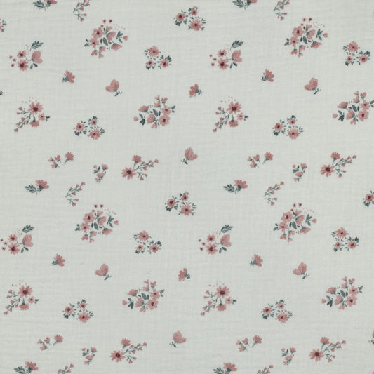 Bio-Musselin Blumen rosa