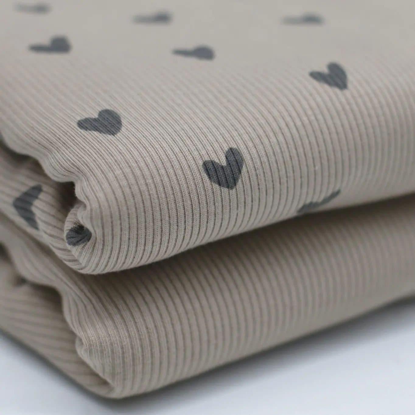 12m Rib Jersey Herzen beige Meterware - elli&else