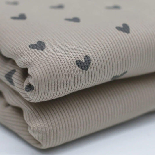 12m Rib Jersey Herzen beige Meterware - elli&else