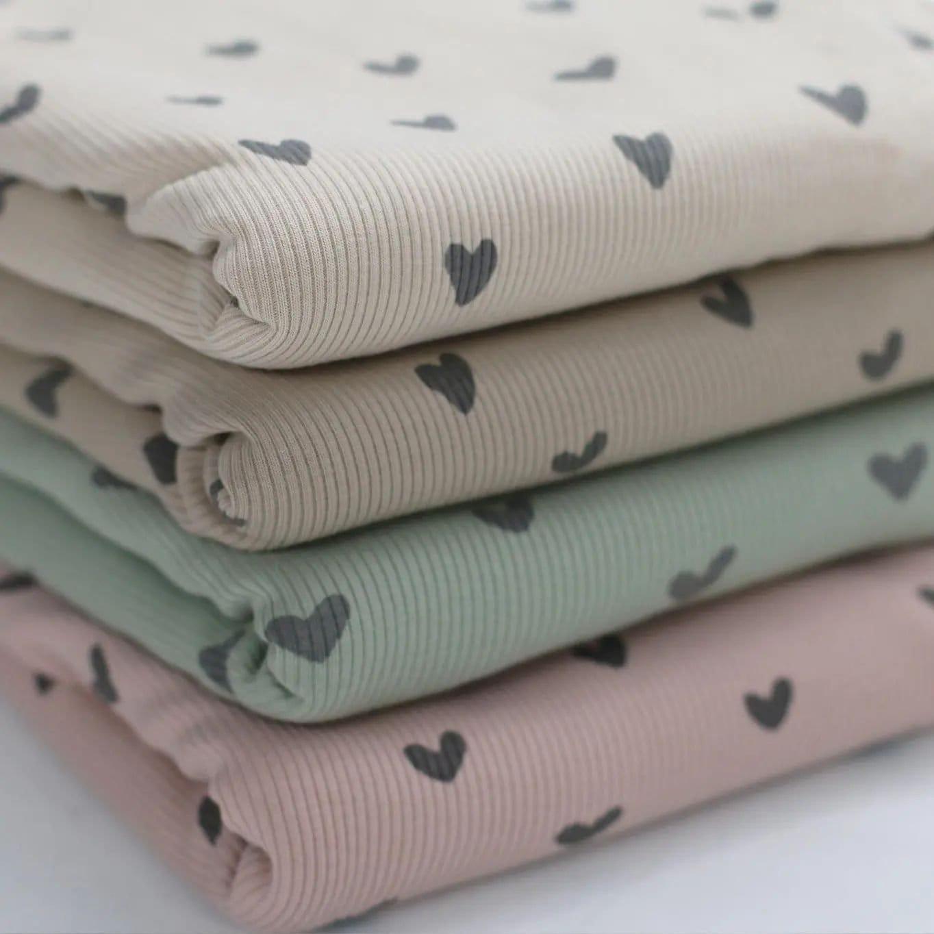 12m Rib Jersey Herzen beige Meterware - elli&else