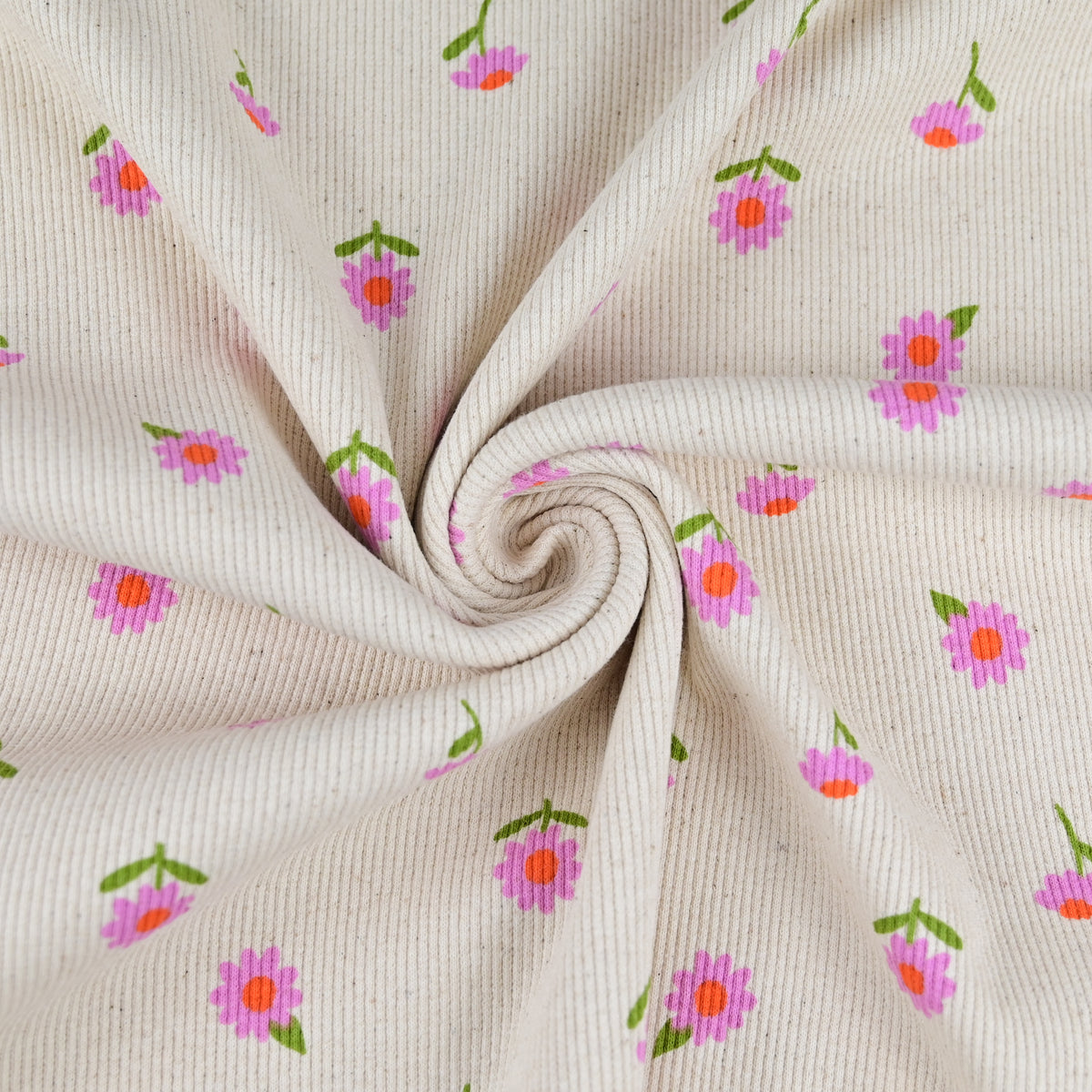 Rib Jersey kleine Blumen natur