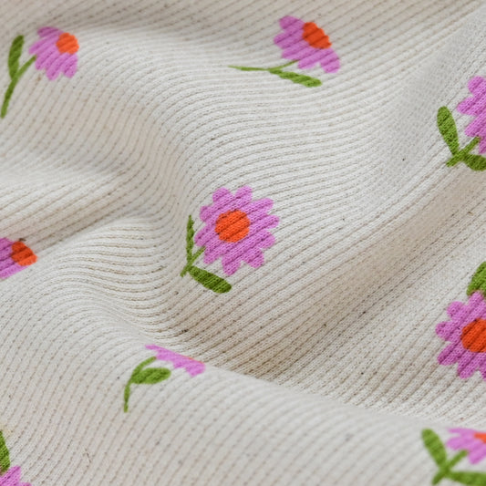 Rib Jersey kleine Blumen natur