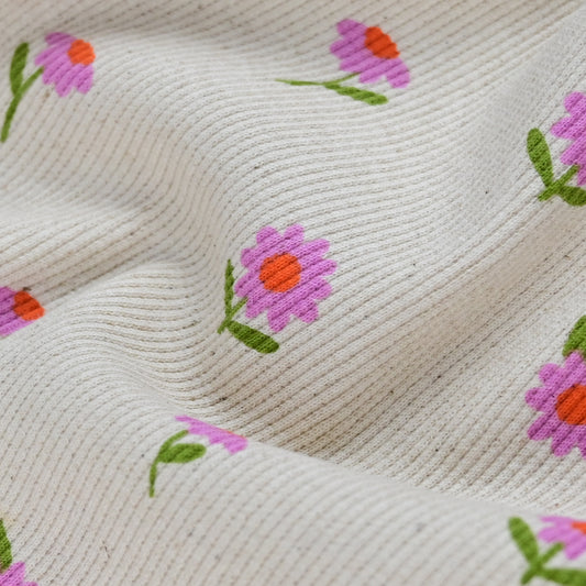 Rib Jersey kleine Blumen natur