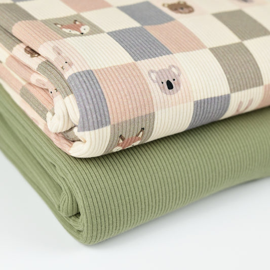 Rib Jersey Tiere und Karos - grün-blau
