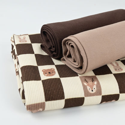 Rib Jersey Tiere und Karos - chocolate