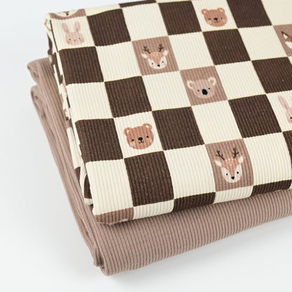 Rib Jersey Tiere und Karos - chocolate