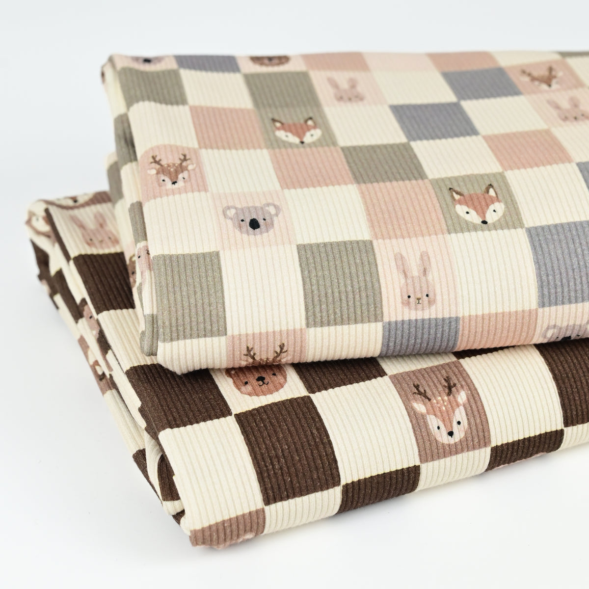 Rib Jersey Tiere und Karos - chocolate