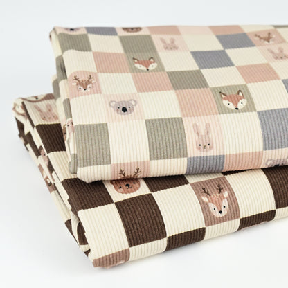 Rib Jersey Tiere und Karos - chocolate
