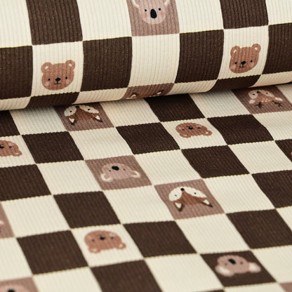 Rib Jersey Tiere und Karos - chocolate