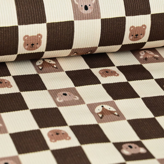 Rib Jersey Tiere und Karos - chocolate