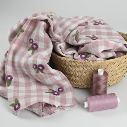 Musselin kariert mit Blumen - mauve - elli&else
