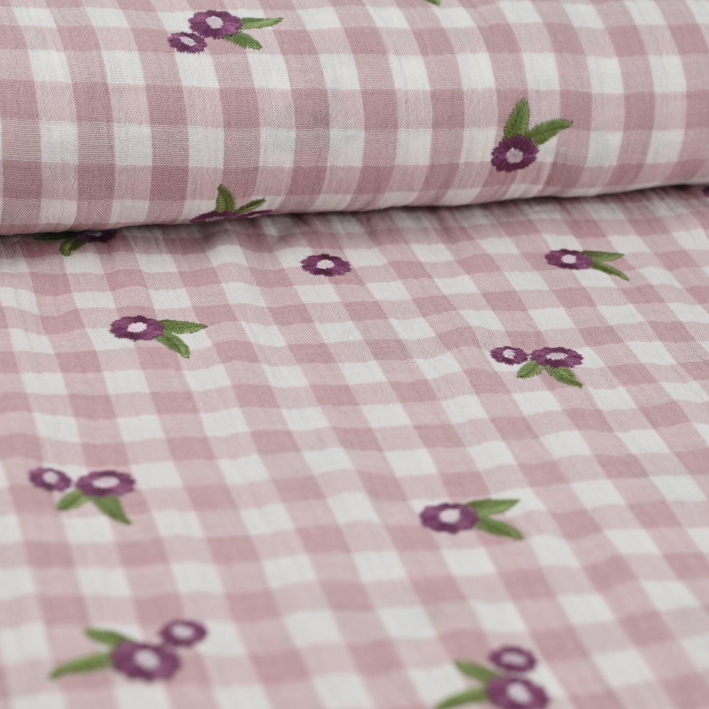 Musselin kariert mit Blumen - mauve - elli&else