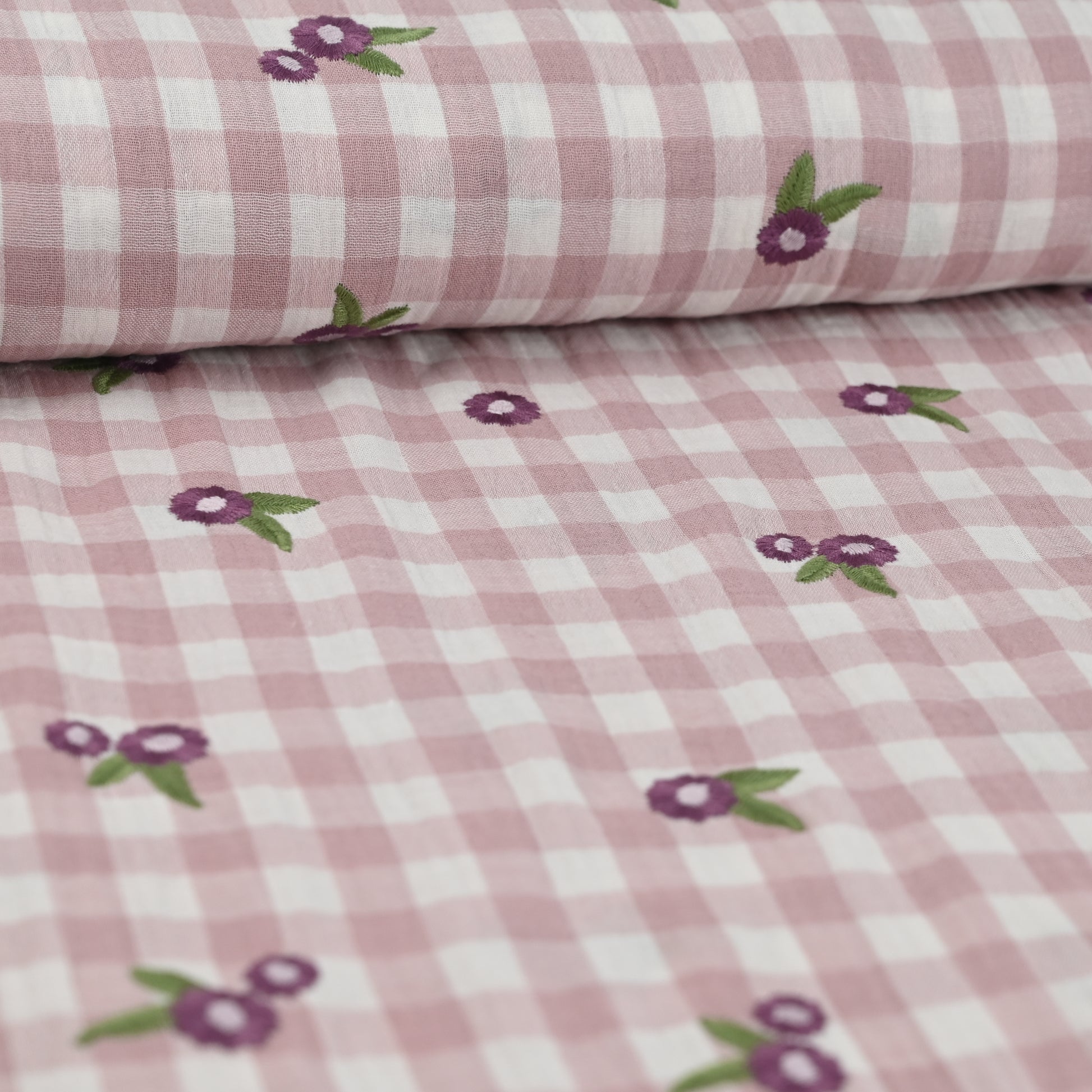 Musselin kariert mit Blumen - mauve - elli&else