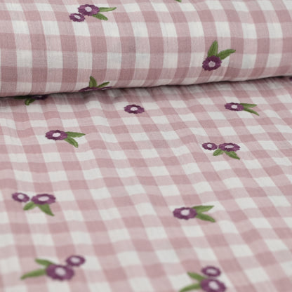 Musselin kariert mit Blumen - mauve - elli&else
