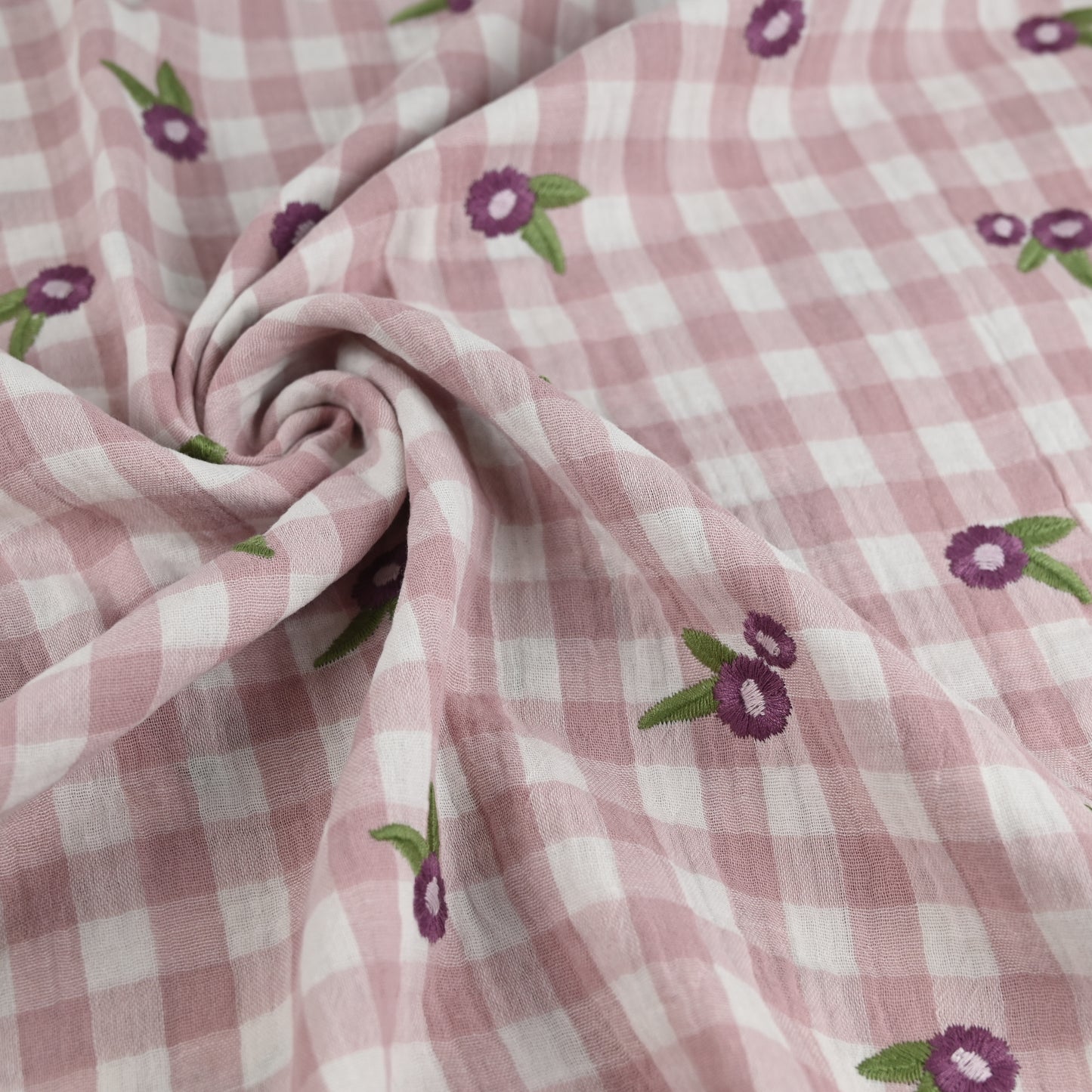 Musselin kariert mit Blumen - mauve - elli&else