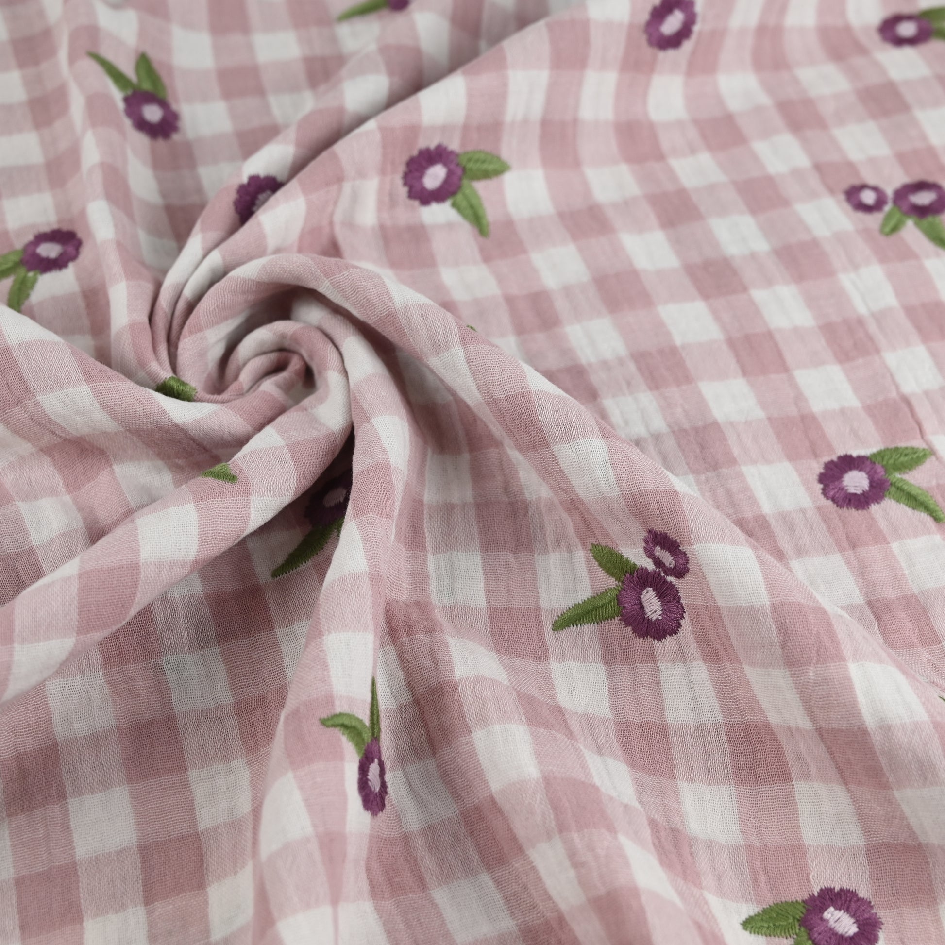 Musselin kariert mit Blumen - mauve - elli&else