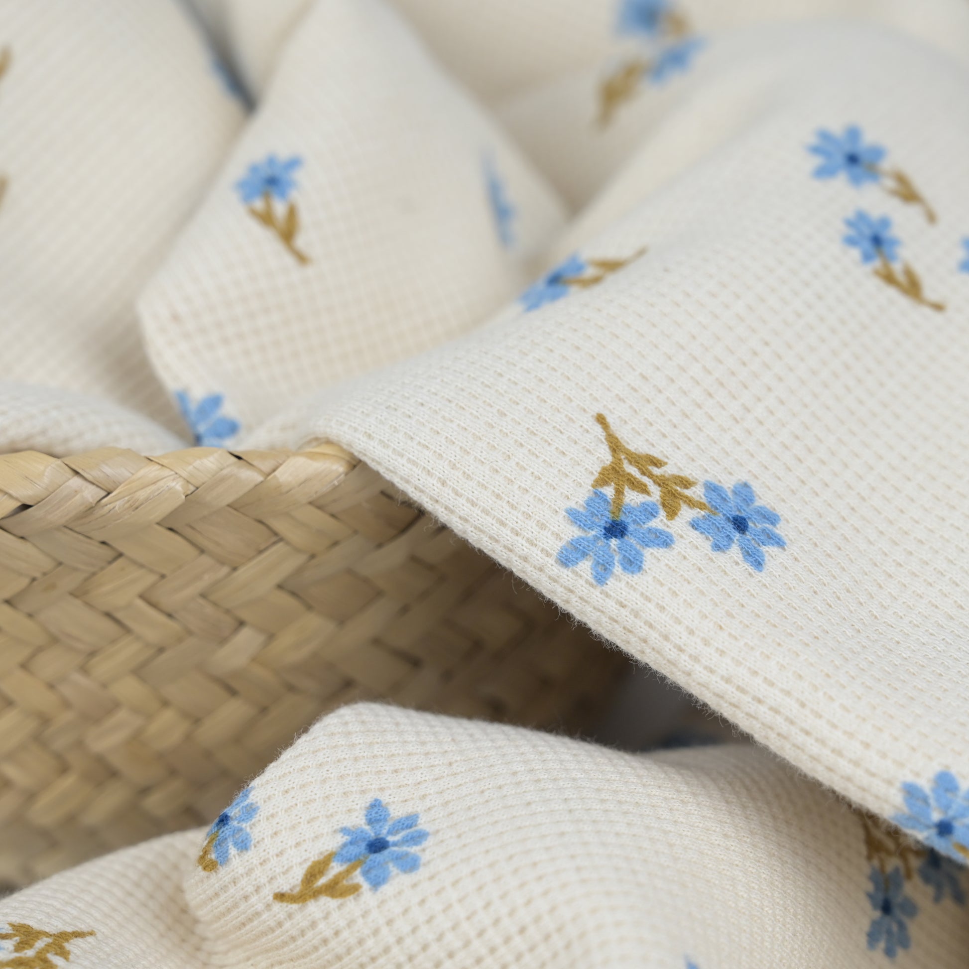 Waffelstrick Blümchen blau - elli&else