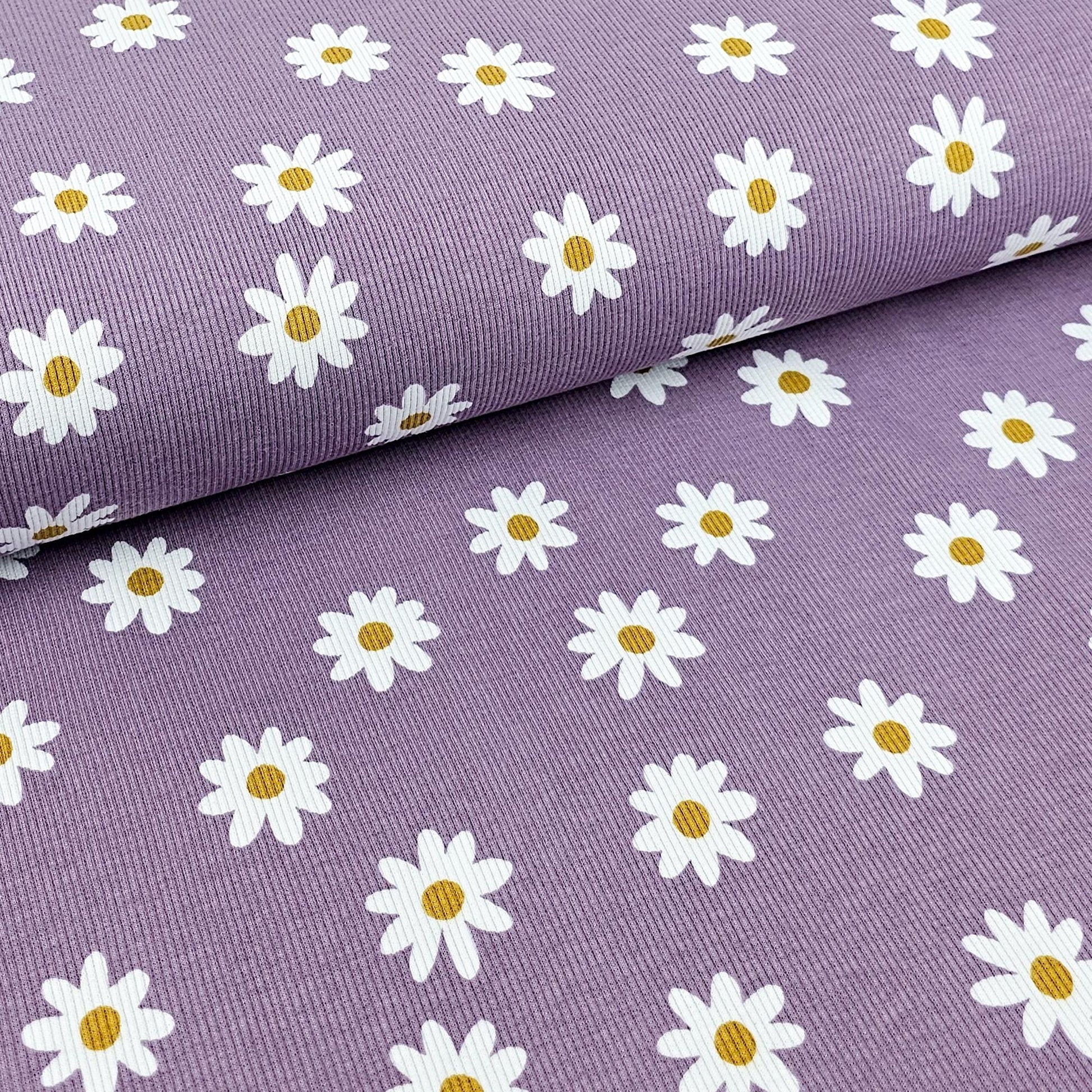 Bio Rib Jersey Daisy dusty lilac Meterware - elli&else