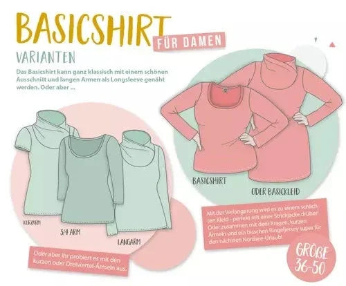 Schnittmuster Basicshirt Damen Gr. 36-50 - Stoff bei elli&else