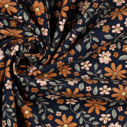 Feincord navy mit Blumen und Glitzer - elli&else