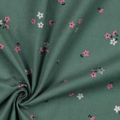 Babycord jade mit Blumenprint