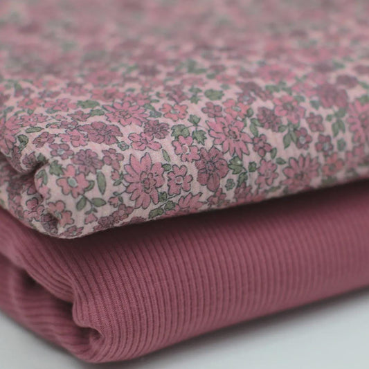 Rib Jersey Blumen rosé