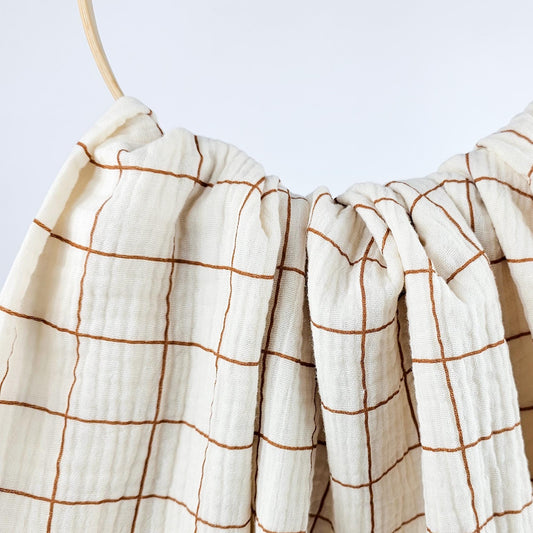 Musselin kariert Creme/Zimt