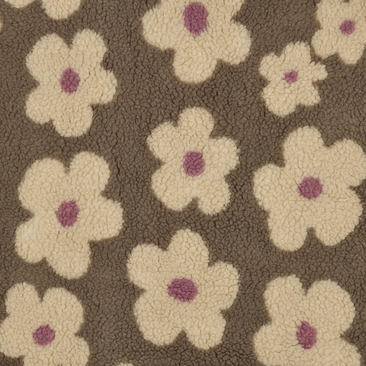 Teddy Stoff Blumen taupe-beige - Teddy Plüsch Meterware mit Blumenprint- ideal für Jacken und Winterwesten - Stoff bei elli&else