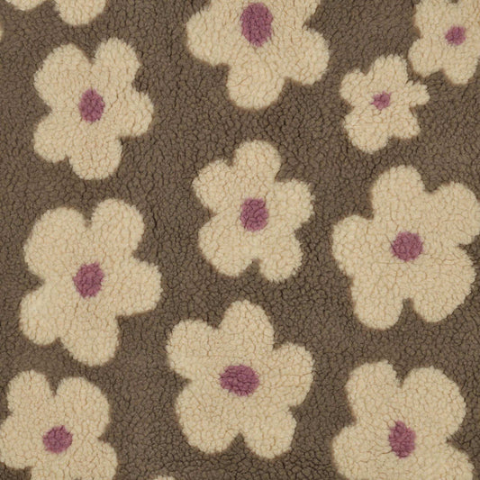 Teddy Stoff Blumen taupe-beige - Teddy Plüsch Meterware mit Blumenprint- ideal für Jacken und Winterwesten - Stoff bei elli&else