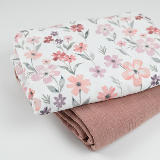 Musselin Blumen rosa